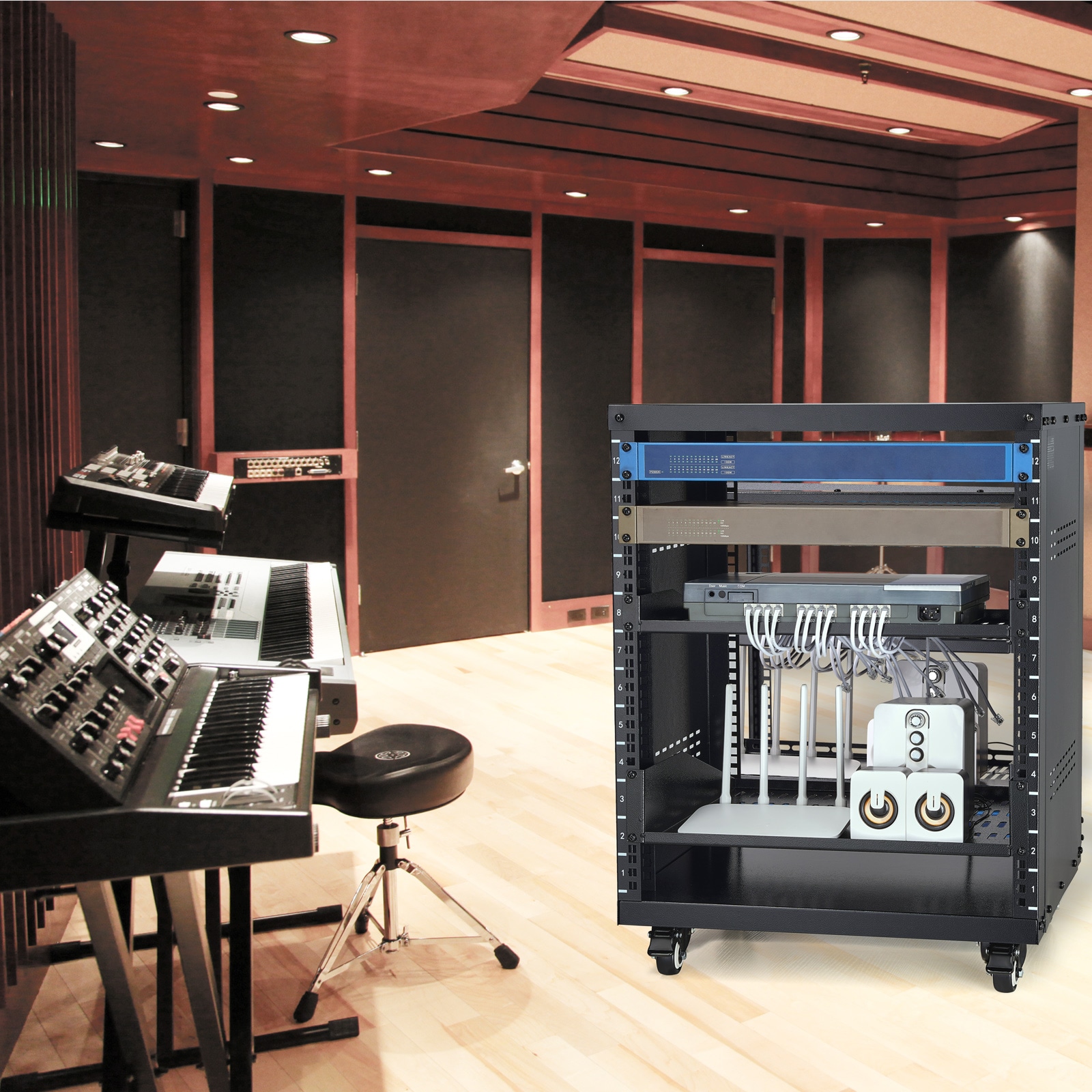 12U AV Rack Stand 500 Lbs Capacity Network Stereo Recording Studio Rack_voghion.com